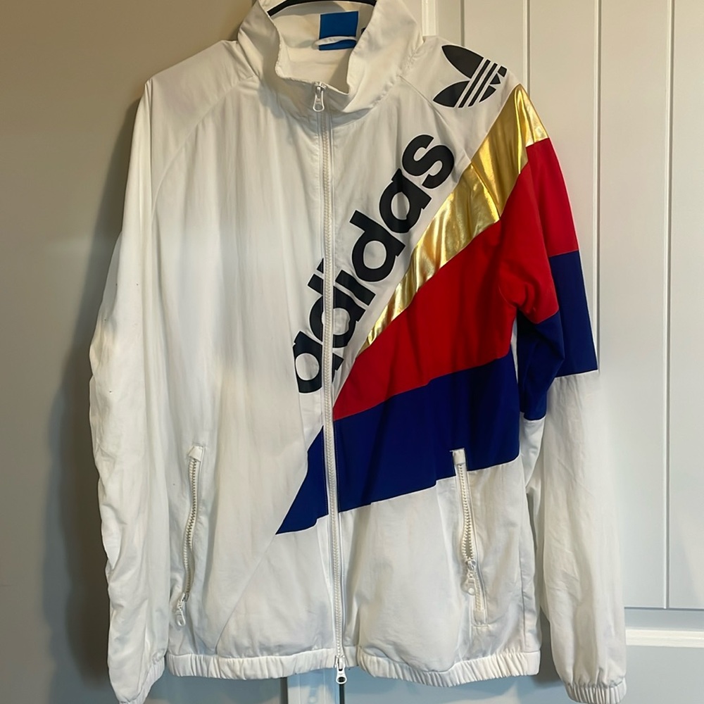 White/Red/Blue/Gold Adidas Jacket Medium